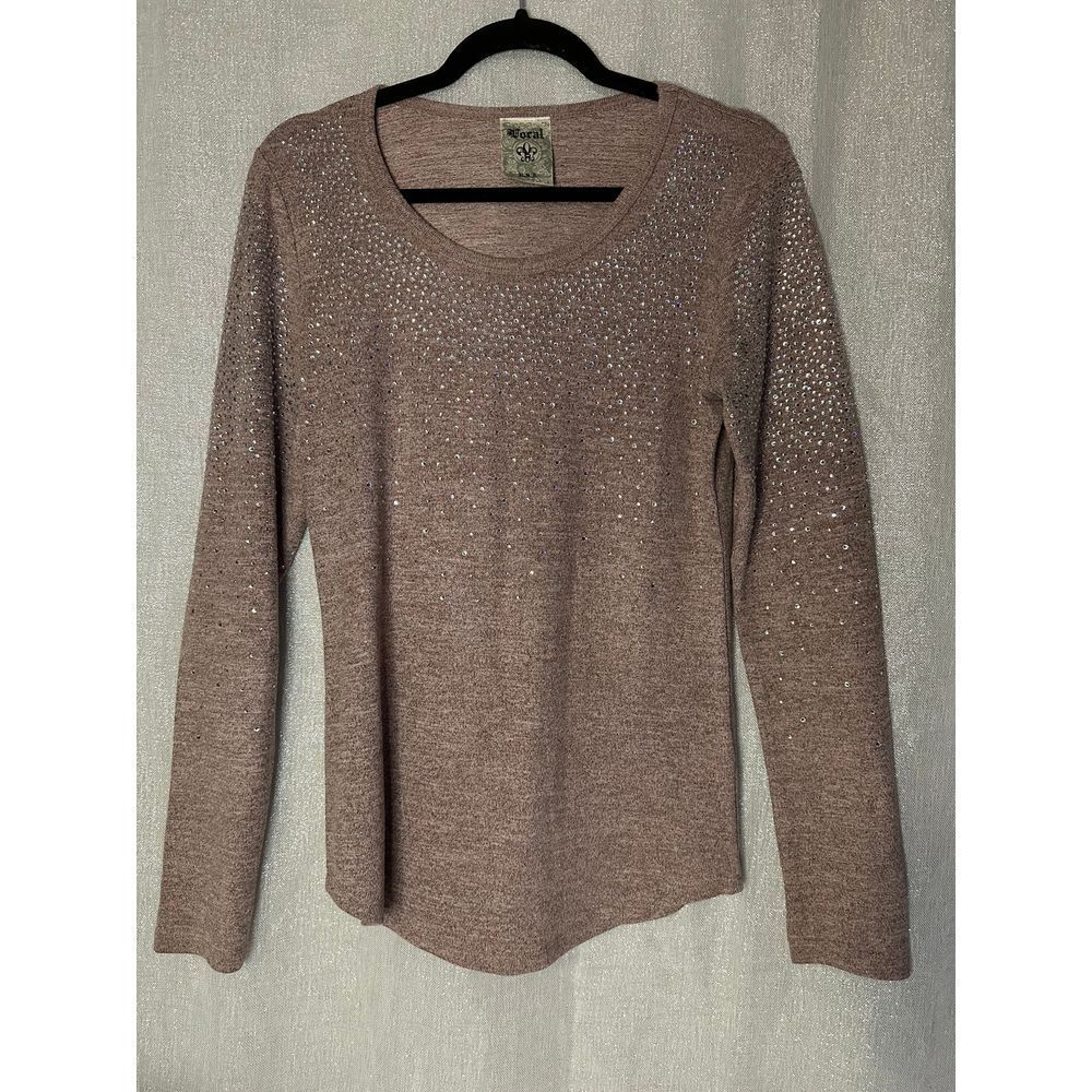 Elegant Mauve Sparkle Sweater with Rhinestone Embellishments Long Sleeve Knit